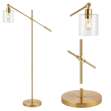 Kathryn Classic 60" Iron/Seeded Glass Adjustable Head Modern LED Floor Lamp - JONATHAN Y
